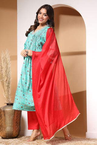 High-quality image of the Rayon texture and finish of the Ocean Oasis And Kurta Set.