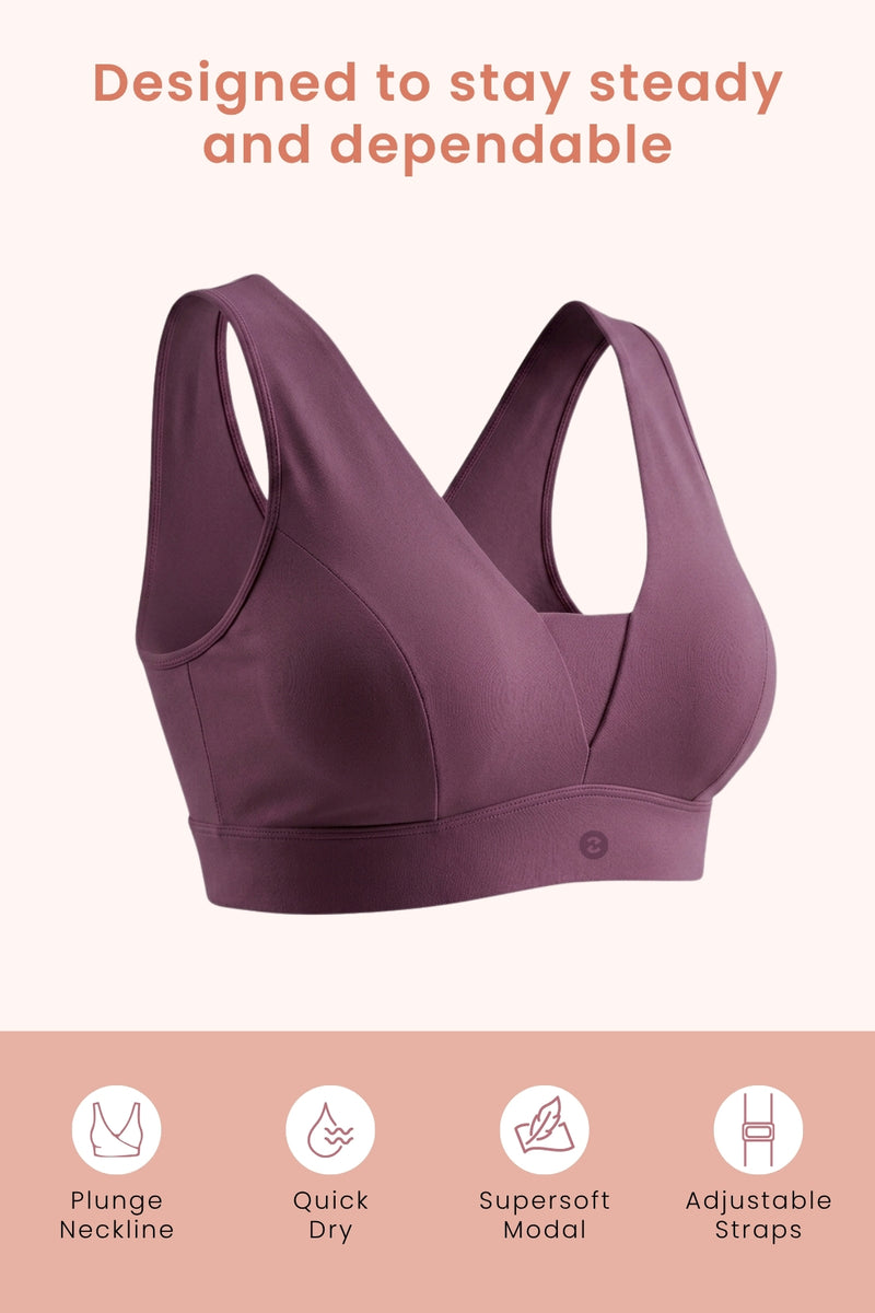 SecureFit Cotton Fixed-Pad Bra - Purple