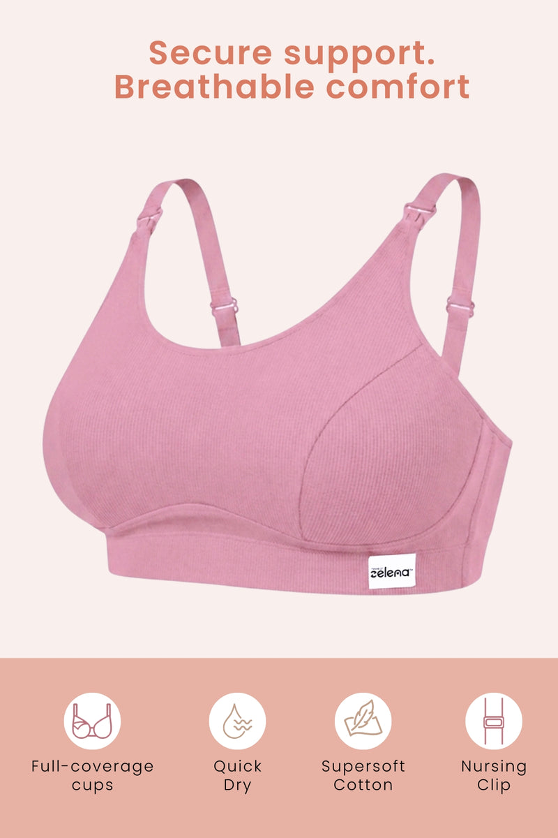 Riva Fine-Rib Cotton Feeding Bra - Rose Gold