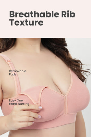Lira Ribbed Cotton Nursing Padded Bra - Rose Gold