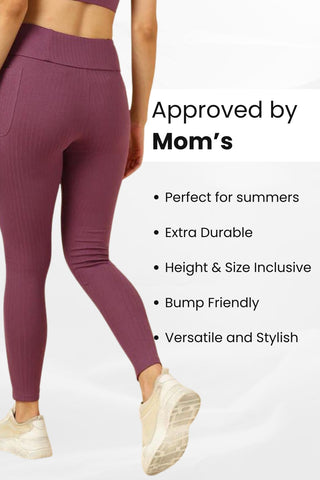 All Over Ribbed Cotton Rosewood Mom Legging