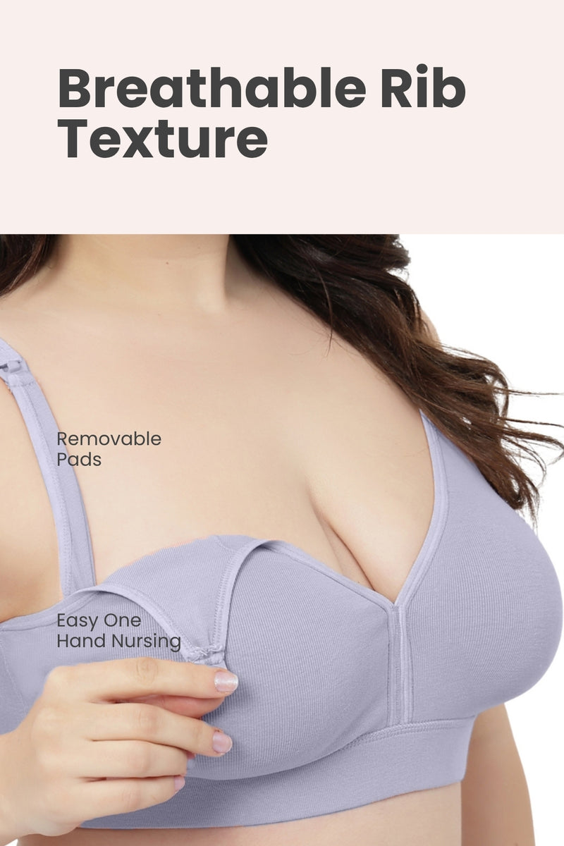 Lira Ribbed Cotton Nursing Padded Bra - M-Blue