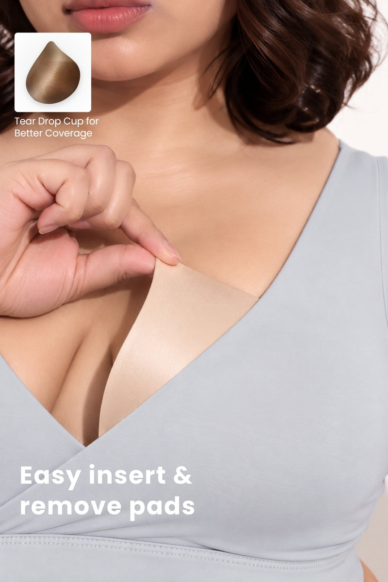 247 (Upgraded) Silver Grey Modal Padded Maternity Feeding Bra