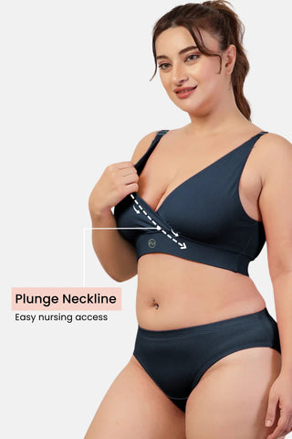 247 Extra Support Cotton Feeding Bra with Adjuster - Navy Blue