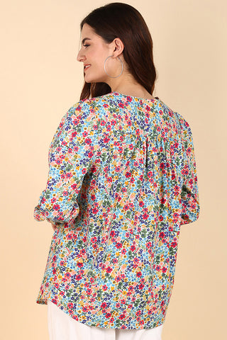 Blue Floral Printed 100% Soft Cotton Zipless Maternity Top