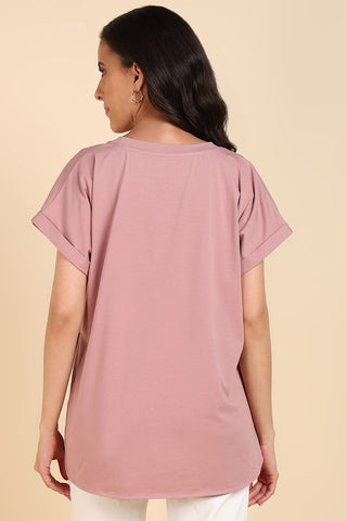 Onion Pink 100% Soft Cotton Zipless Maternity Feeding Top