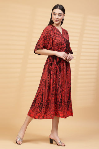 Red Paisley Print Maternity Feeding Dress