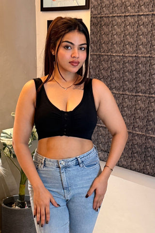 Ruched Modal Front-Open Bra - Black