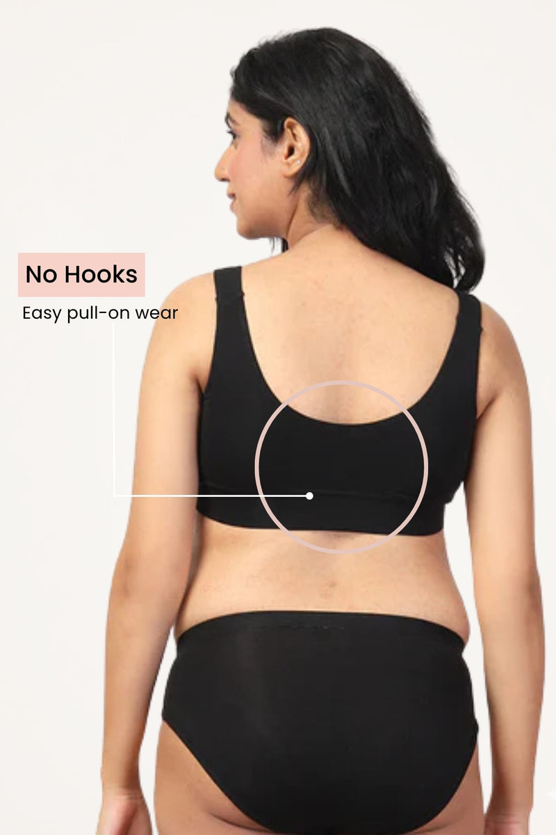 Black Padded Bra detail; Modal blend fabric ensures maximum softness and comfort.