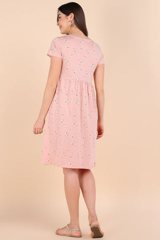 Light Pink Maternity Zipless Feeding Dress - House Of Zelena™