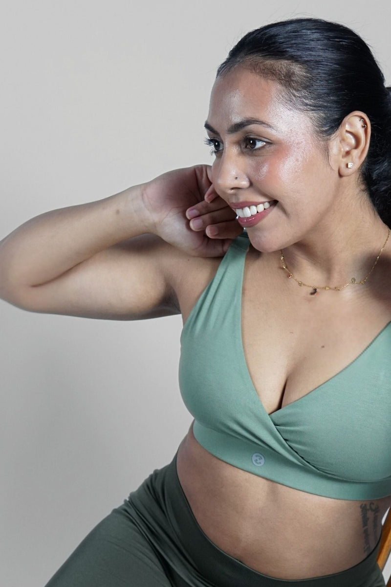 247 Extra Support Cotton Feeding Bra with Adjuster - Medium Green