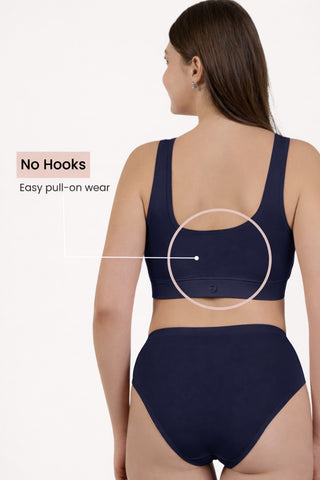 Ruched Modal Front-Open Bra - Navy