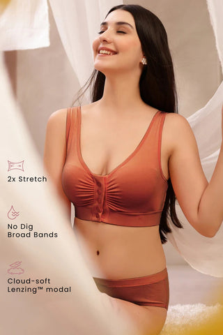 Rust Maternity Bra; cotton blend is material recommended for skin sensitivity.
