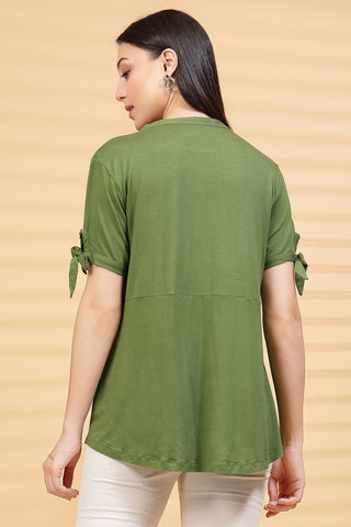 Green Solid Button Top For Zipless Feeding