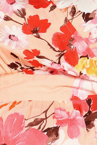 Peach Fizz Floral Zipless Maternity Wrap Dress with Kimono sleeves