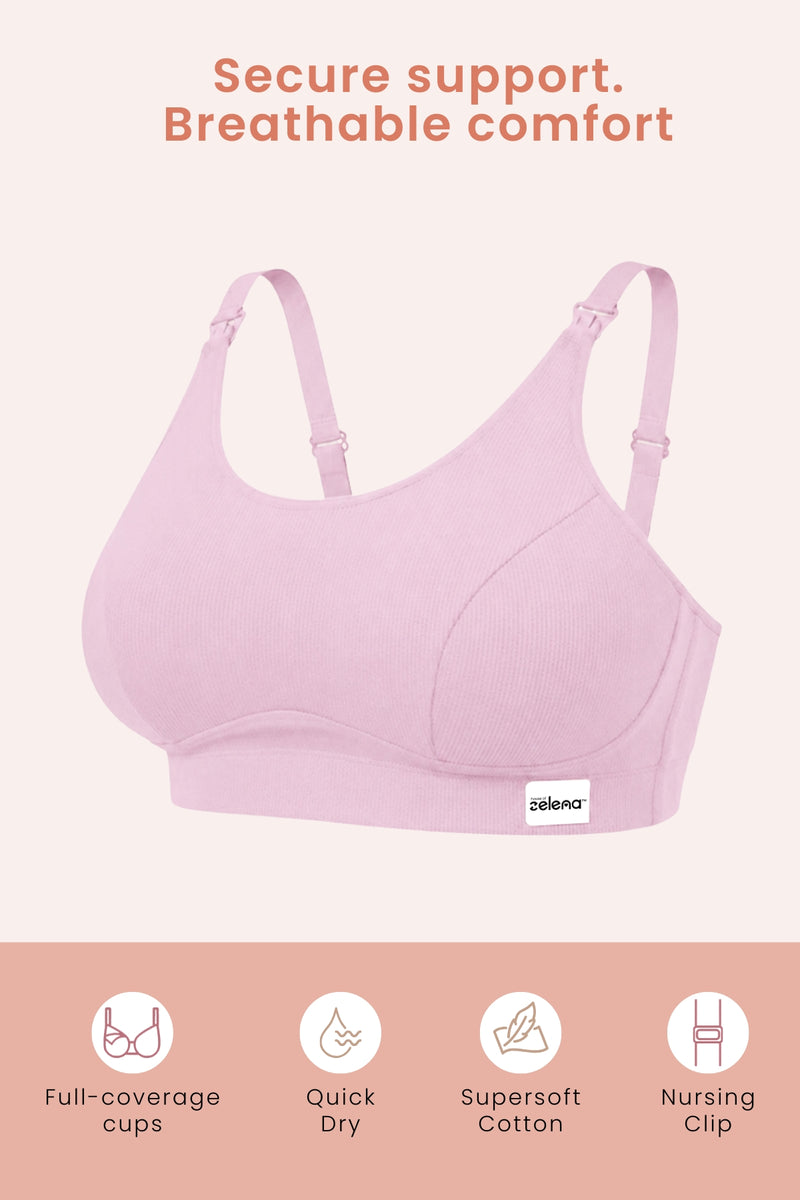 Riva Fine-Rib Cotton Feeding Bra - Baby Pink