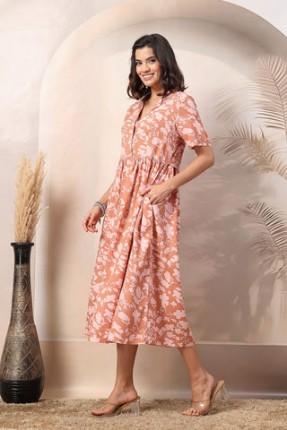 Peach Glow Maternity Zipless Feeding Dress