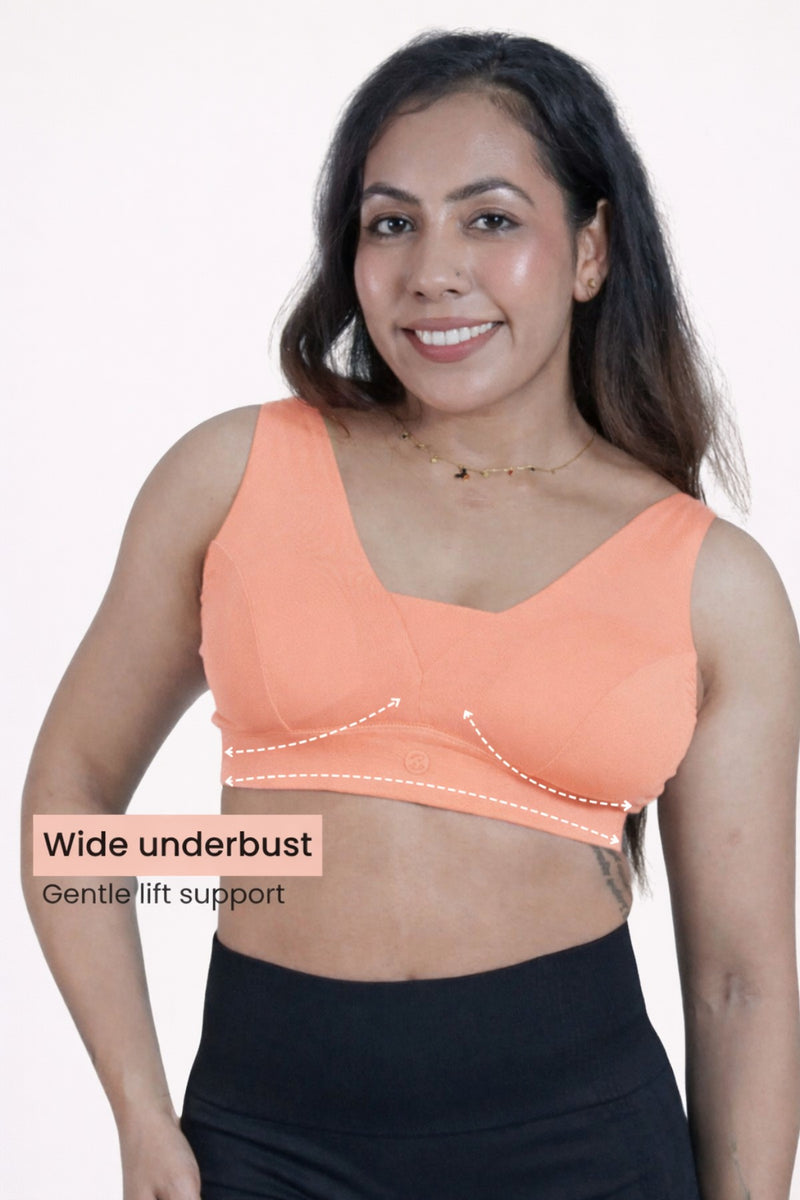 Fixed Padded Modal Maternity Bra with Support - Coral