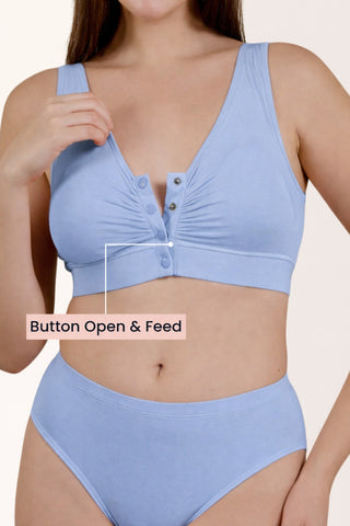 Ruched Modal Front-Open Bra - Cornflower Blue