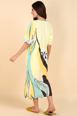 Yellow Printed Maternity Feeding Kaftan