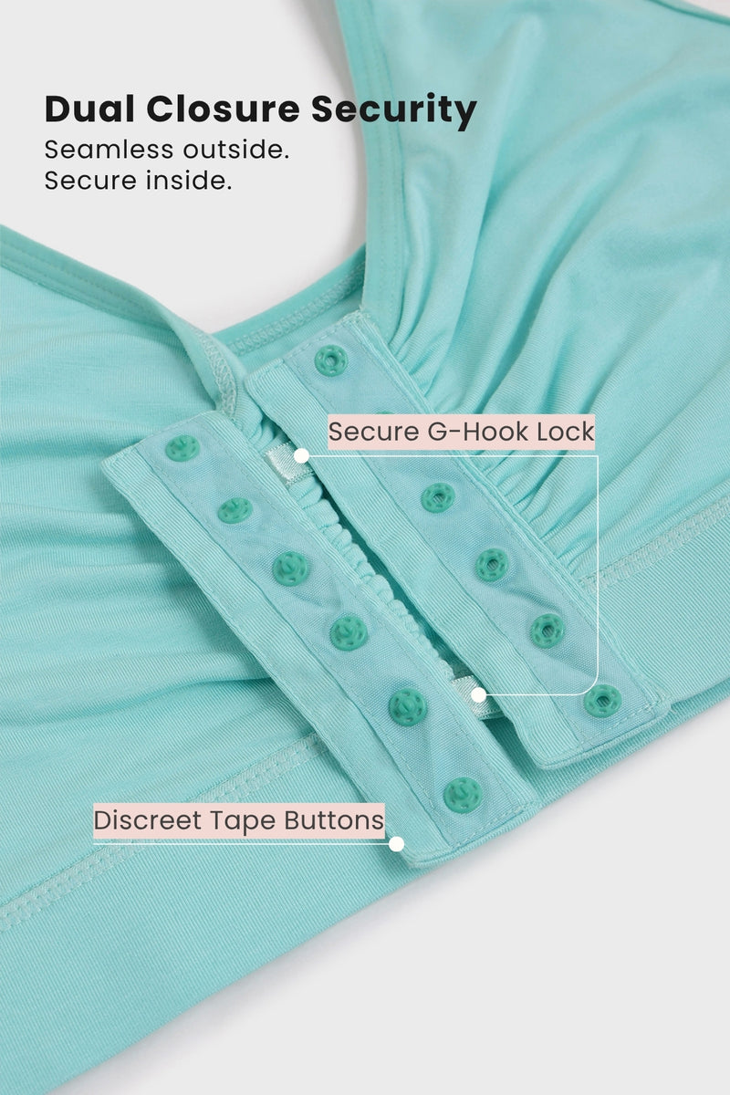 Ruched Tape-Button Nursing Bra - Mint