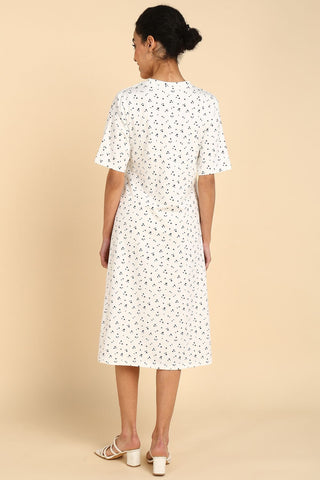 Maternity Printed Dress; style is suitable for wear during pregnancy and postpartum phases.