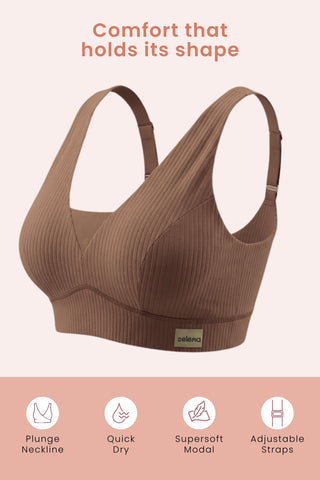 Sera Broad Rib Bra & Mid Rise Panty Set - Mocha