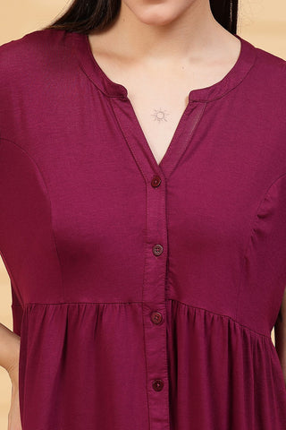 Burgundy Solid Button Top For Zipless Feeding