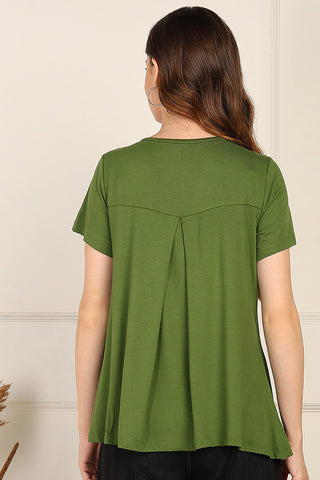 Green Front & Back Pleated Zipless Nursing Top