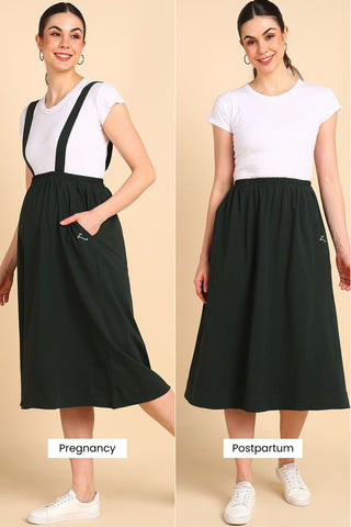 Bottle Green 100% Cotton Jersey Skirt with Detachable Strap & Pockets
