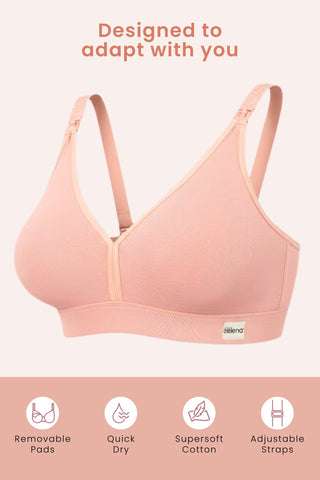 Lira Ribbed Cotton Nursing Padded Bra - Rose Gold