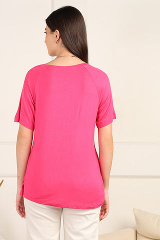 Fuchsia Solid Nursing Top with Side Zip Access
