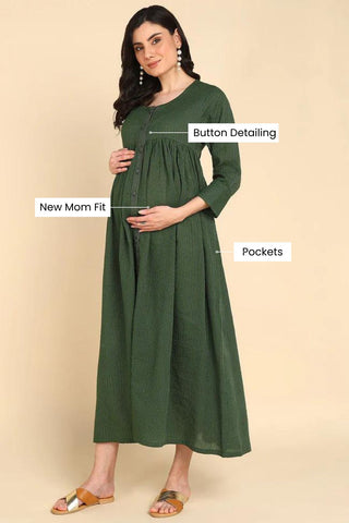 Green Katha 100% Cotton Zipless Maternity Maxi with Pockets