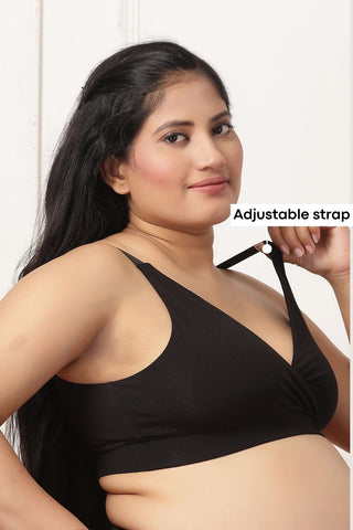 247 Extra Support Cotton Racerback Feeding Bra with Adjuster - Black