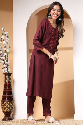 Majestic Maroon Maternity Feeding Kurta Set