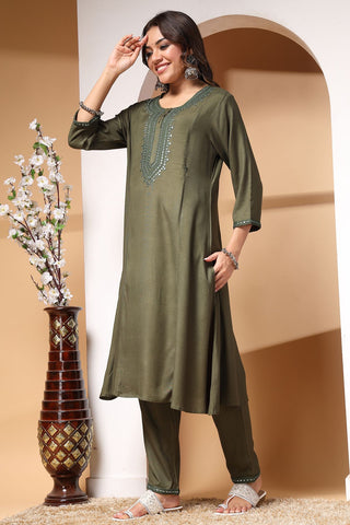 Celestial Olive Maternity Feeding Kurta Set