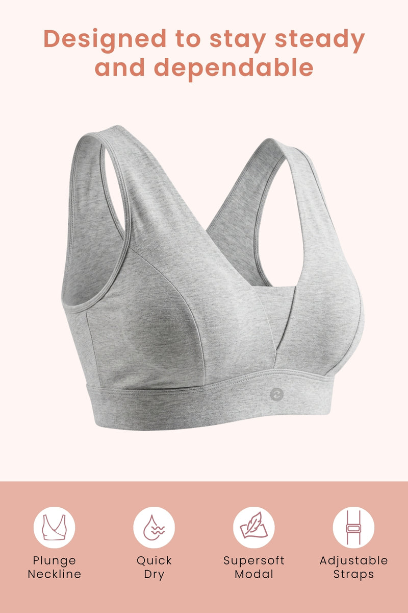 SecureFit Cotton Fixed-Pad Bra - Grey Melange