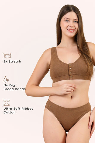 Ribbed Cotton Brown  Lounge Bra