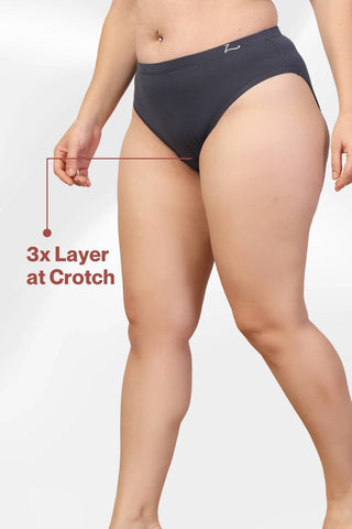 Grey Panty; four-way stretch allows movement without fabric bunching or shifting.