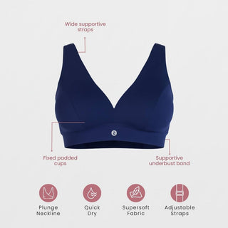 Fixed Padded Modal Maternity Feeding Bra with Support - Navy