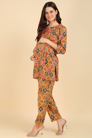 Mustard Floral Printed Maternity Co-ord Set