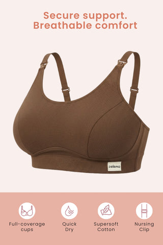Riva Fine-Rib Cotton Feeding Bra - Mocha