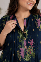 Zipless Feeding Cotton Maternity Kurta-Pant Set - Navy Blue