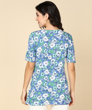 Blue Zipless Floral Printed Feeding Top - House Of Zelena™