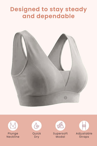 SecureFit Cotton Fixed-Pad Feeding Bra - Grey Melange