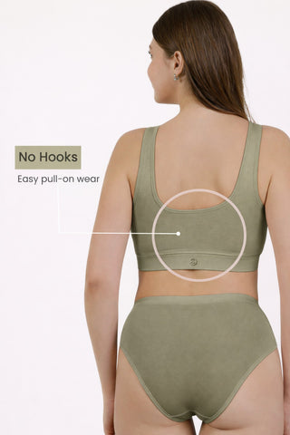 Ruched Modal Front-Open Bra - Matcha