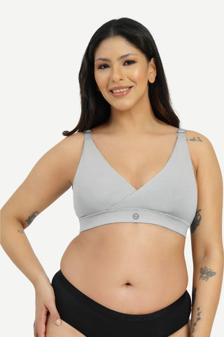 247 Extra Support Cotton Feeding Bra with Adjuster - Grey Melange