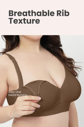 Lira Ribbed Cotton Nursing Padded Bra - Mocha