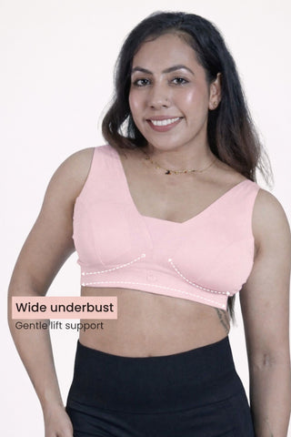 Fixed Padded Modal Maternity Feeding Bra with Support - Light Pink