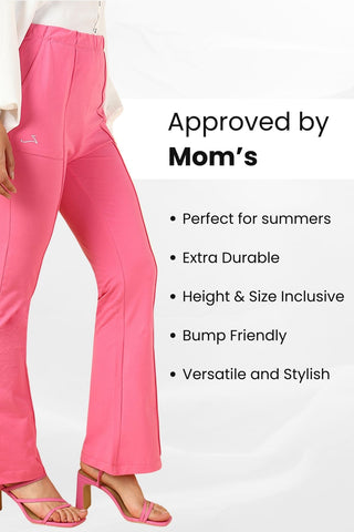 Pleated Cotton Pink Maternity Pants (Pregnancy & Postpartum)